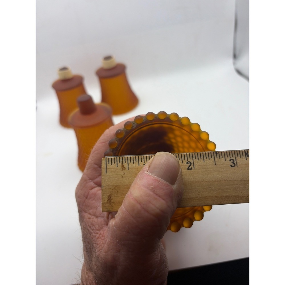 Vintage Satin Amber Cadmium Hobnail Glass Peg Candle VotiveSet of 4 UV‎ Glow 2nd - Picture 8 of 8